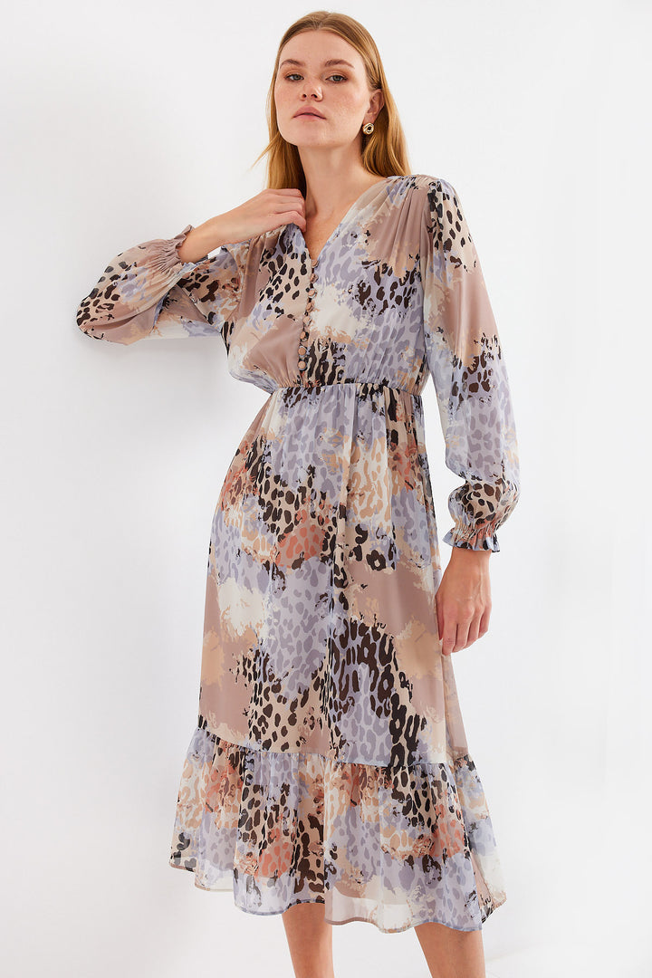 BGD Women Patterned Chiffon Dress - Light Grey - Avondale