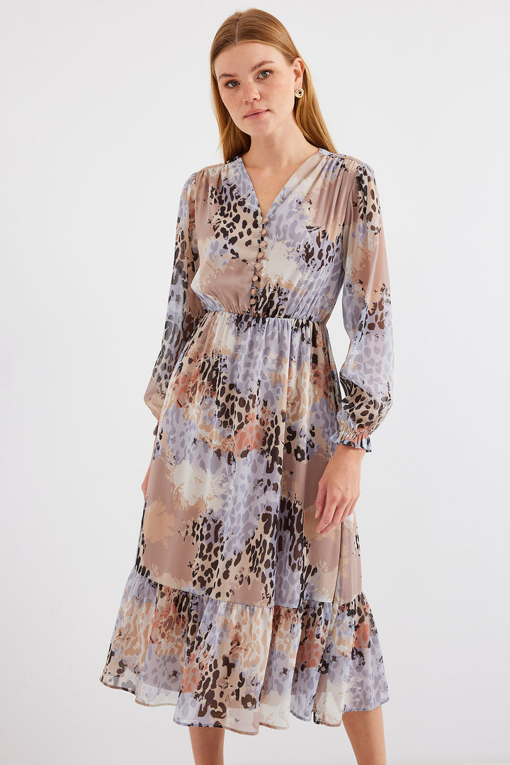BGD Women Patterned Chiffon Dress - Light Grey - Avondale