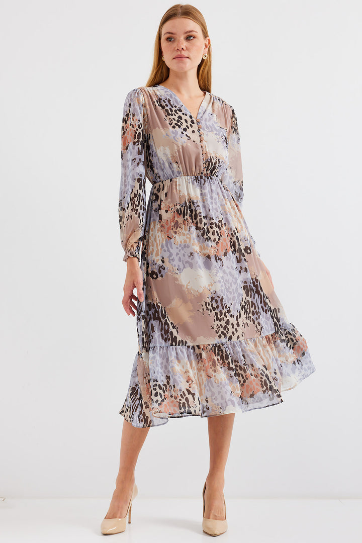 BGD Women Patterned Chiffon Dress - Light Grey - Avondale