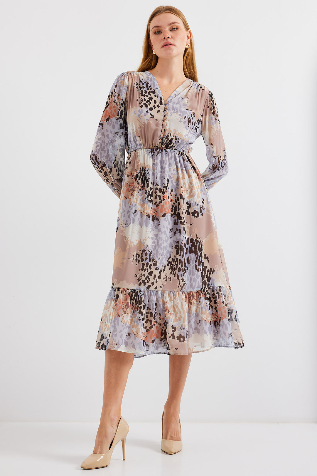 BGD Women Patterned Chiffon Dress - Light Grey - Avondale
