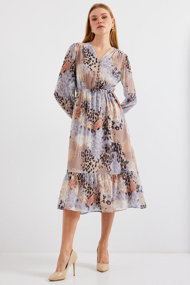 BGD Women Patterned Chiffon Dress - Light Grey - Avondale