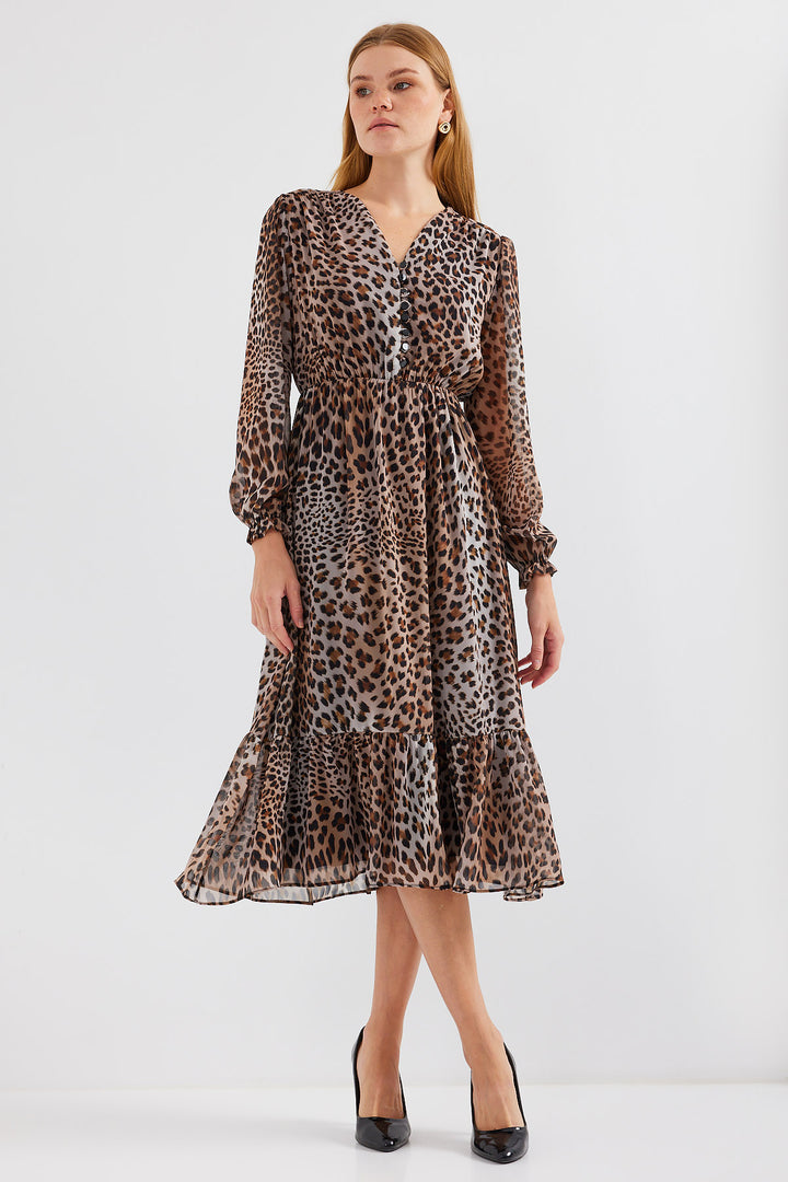 BGD Women Patterned Chiffon Dress - Light Brown - Avondale