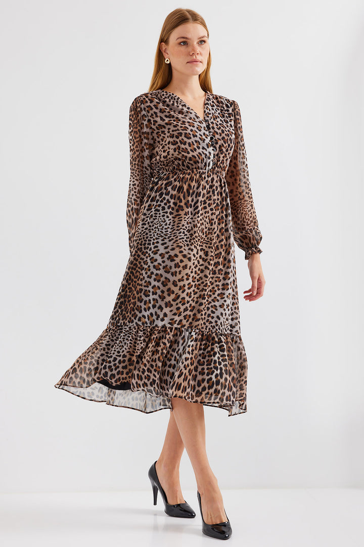 BGD Women Patterned Chiffon Dress - Light Brown - Avondale
