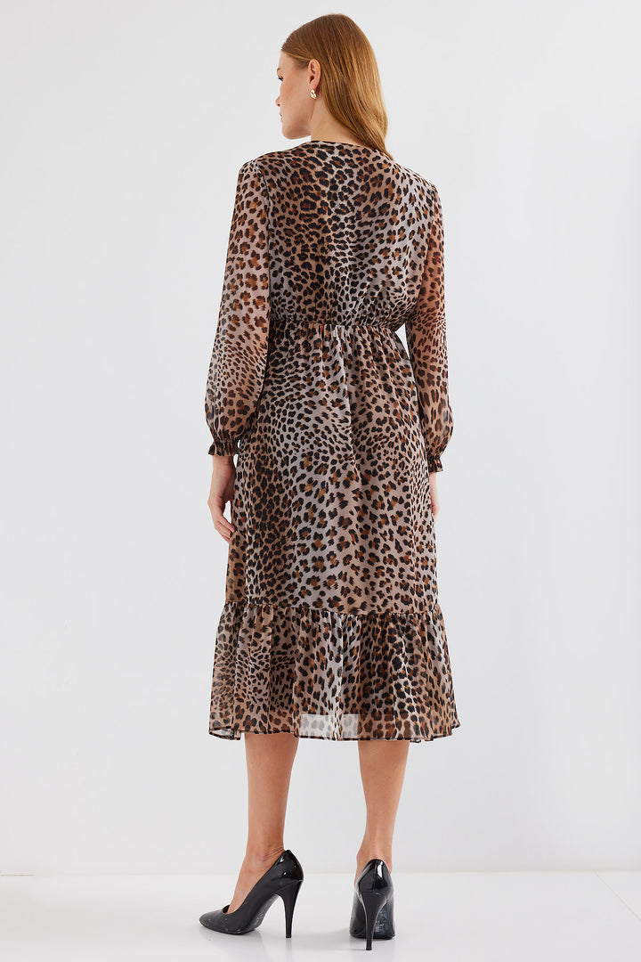 BGD Women Patterned Chiffon Dress - Light Brown - Avondale
