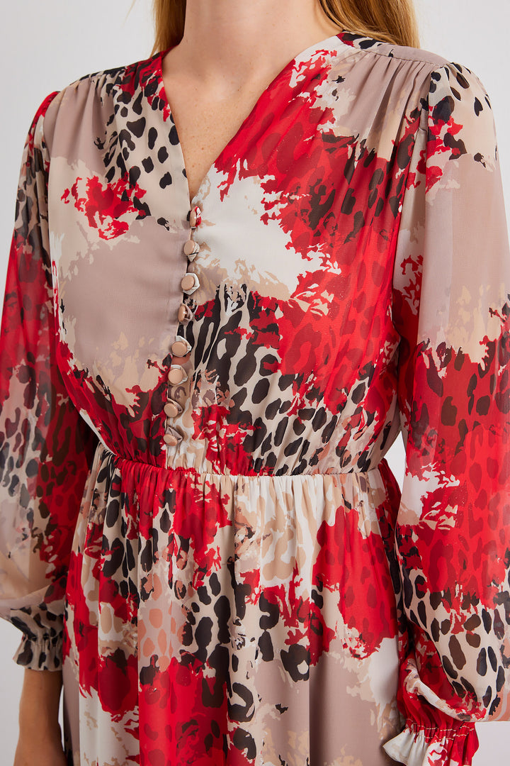 BGD Women Patterned Chiffon Dress - Dark Red - Avondale