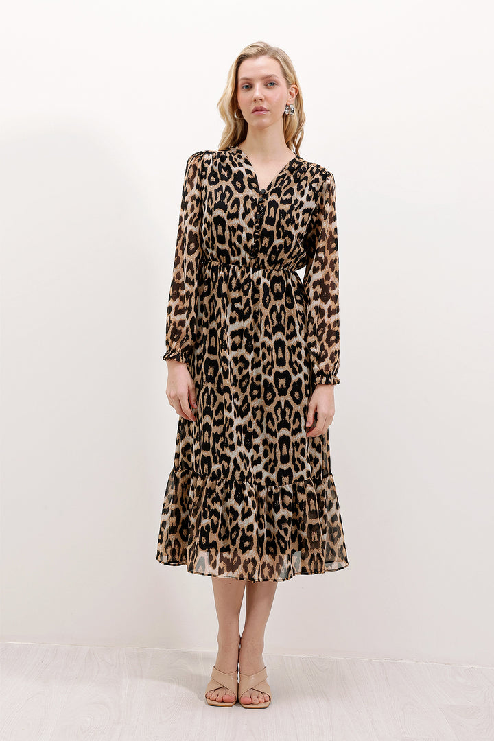 BGD Women Bigdart 2137 Patterned Chiffon Dress - Beige - Avondale