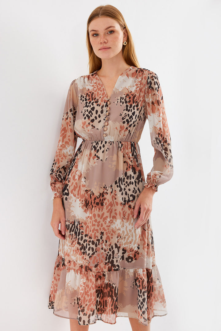 BGD Women Patterned Chiffon Dress - Camel - Avondale
