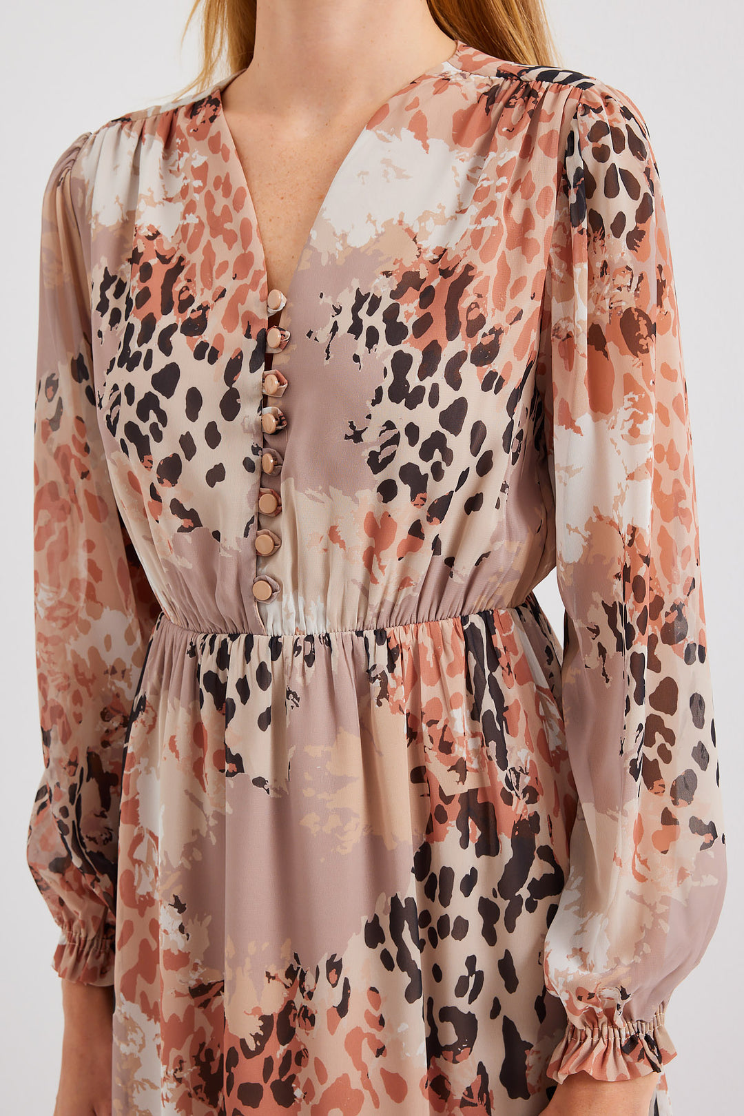 BGD Women Patterned Chiffon Dress - Camel - Avondale