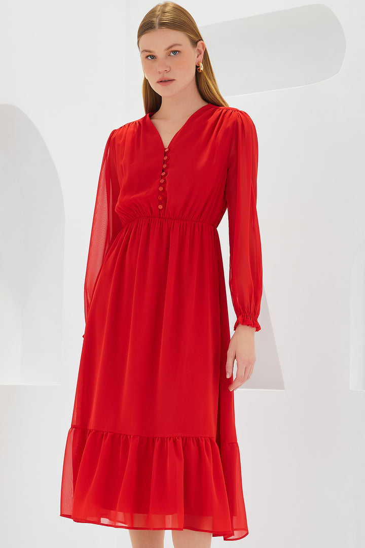 BGD Women Woman Red Patterned Chiffon Dress 2137 - Avondale
