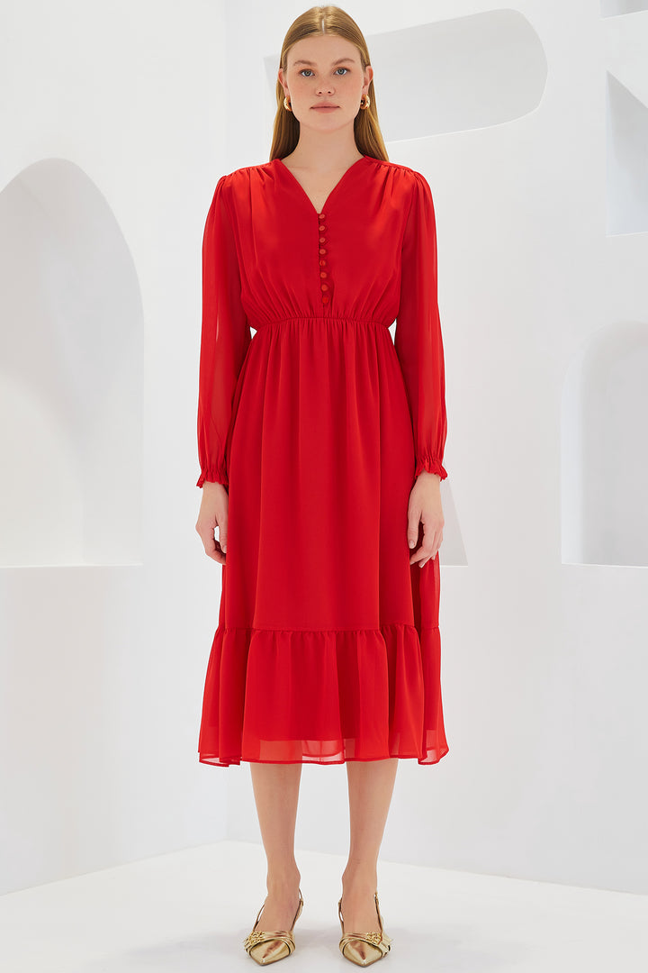 BGD Women Woman Red Patterned Chiffon Dress 2137 - Avondale