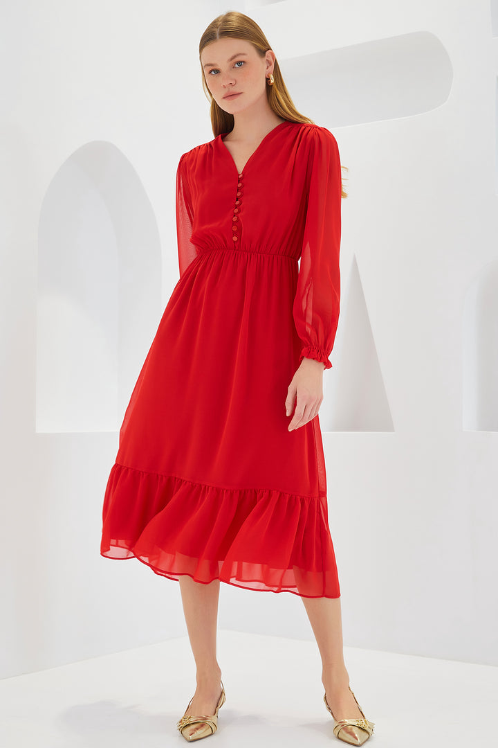 BGD Women Woman Red Patterned Chiffon Dress 2137 - Avondale