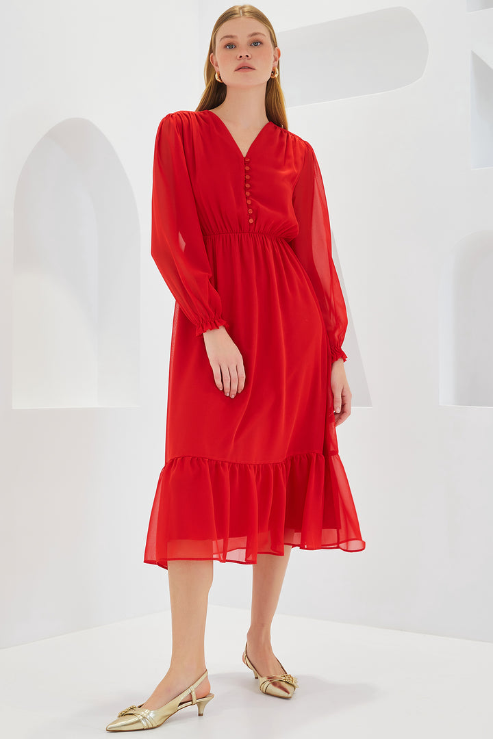 BGD Women Woman Red Patterned Chiffon Dress 2137 - Avondale