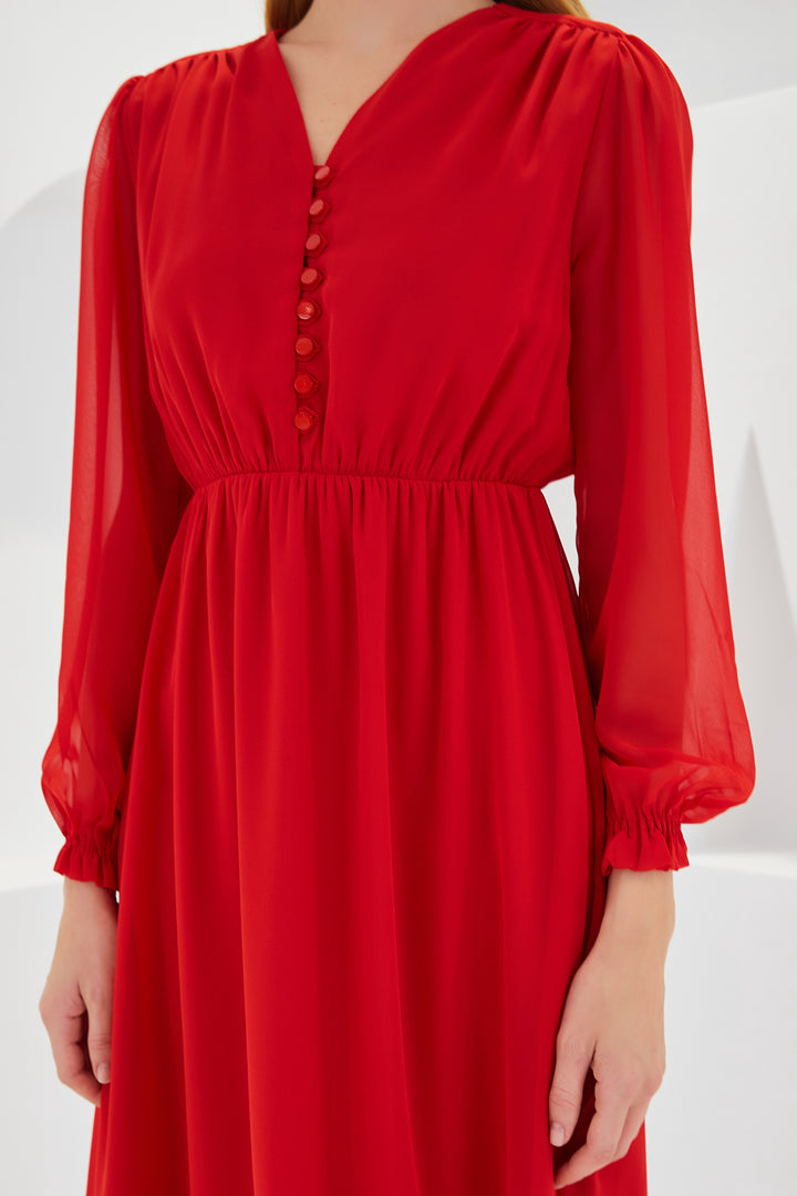 BGD Women Woman Red Patterned Chiffon Dress 2137 - Avondale