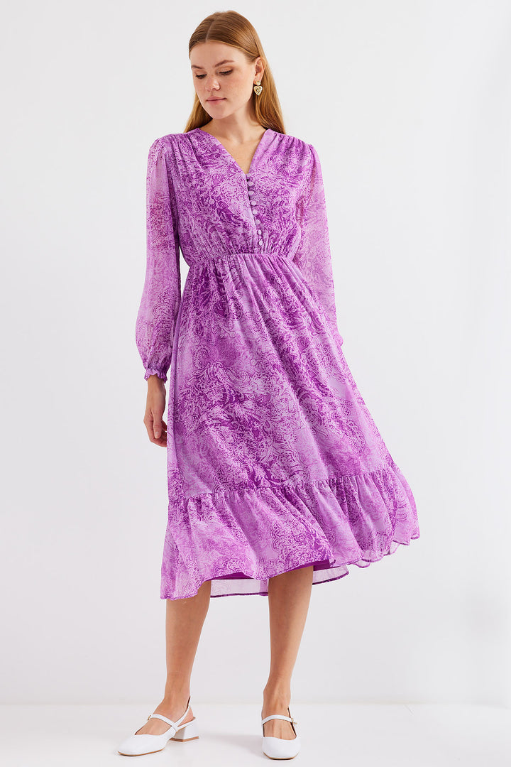 BGD Women Patterned Chiffon Dress - Dark Lilac - Avondale