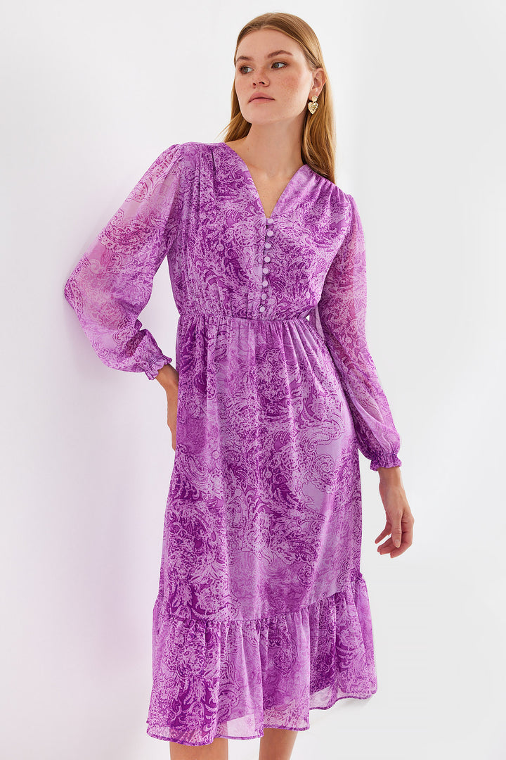BGD Women Patterned Chiffon Dress - Dark Lilac - Avondale