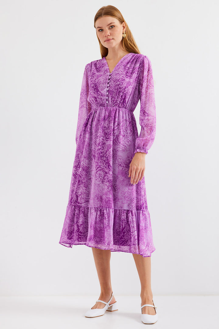 BGD Women Patterned Chiffon Dress - Dark Lilac - Avondale