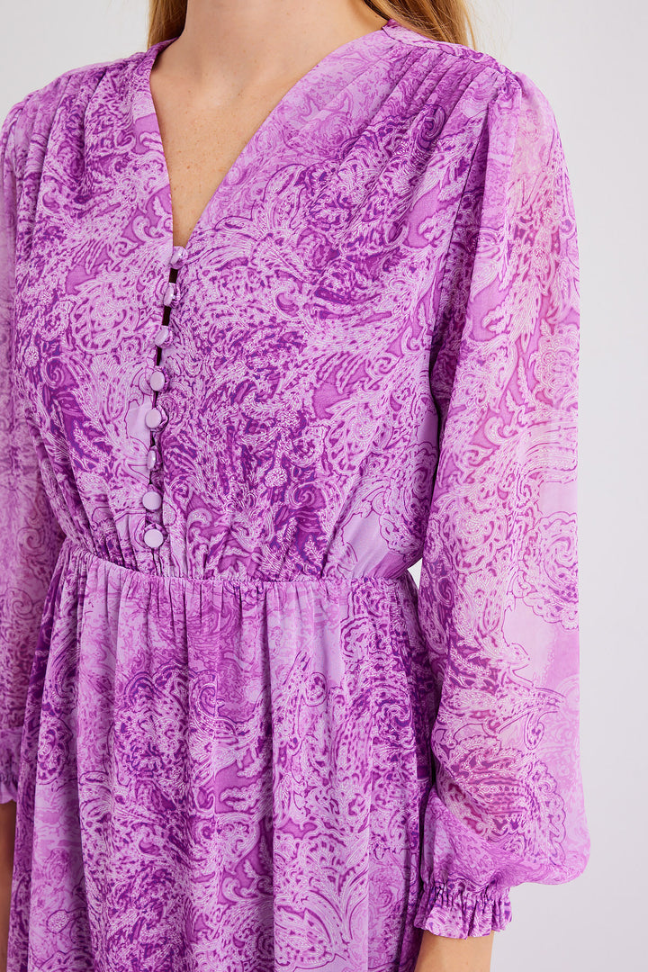 BGD Women Patterned Chiffon Dress - Dark Lilac - Avondale