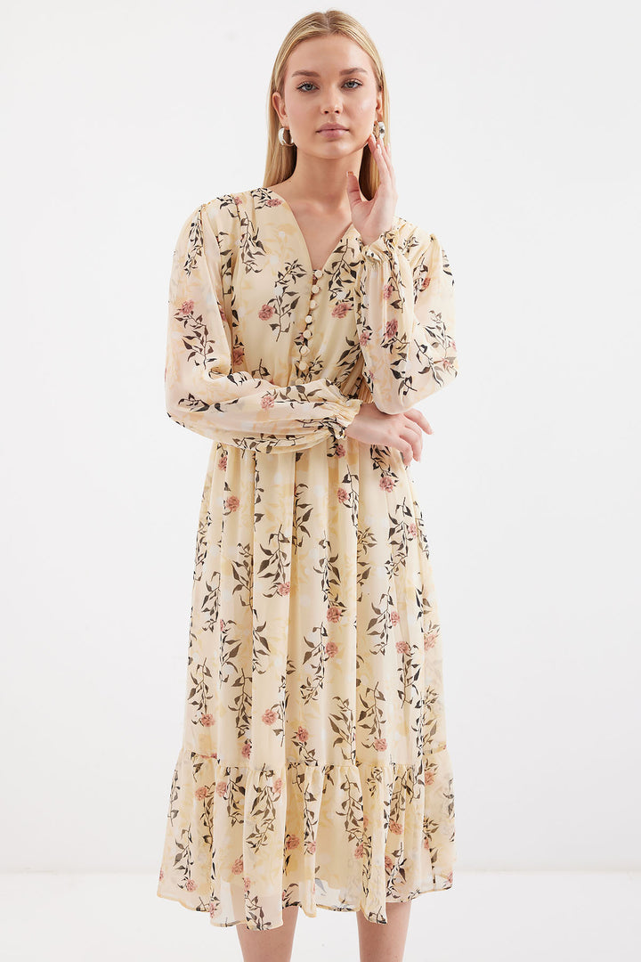 BGD Women Bigdart 2137 فستان شيفون منقوش - كريمي - أفونديل