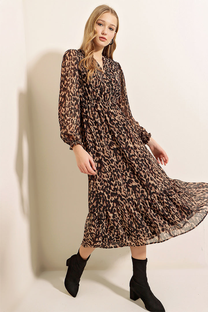 فستان BGD Women Bigdart 2137 من الشيفون المنقوش - C. Brown - Avondale