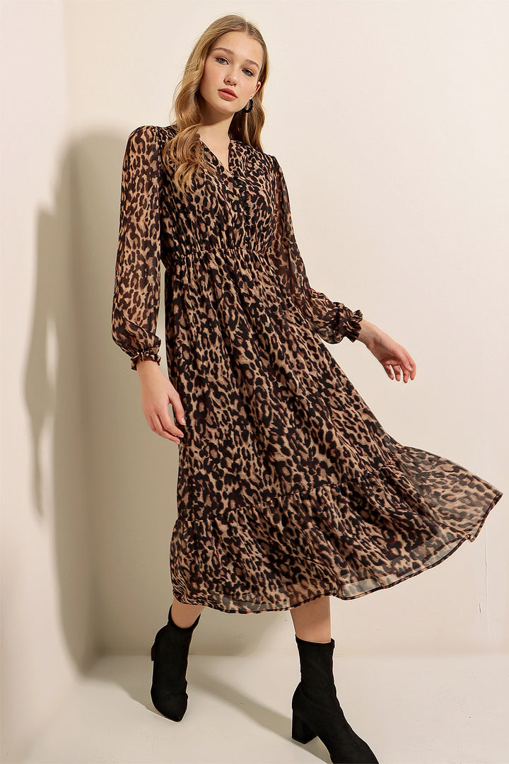 فستان BGD Women Bigdart 2137 من الشيفون المنقوش - C. Brown - Avondale