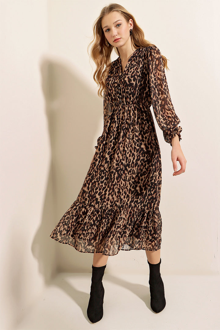 فستان BGD Women Bigdart 2137 من الشيفون المنقوش - C. Brown - Avondale