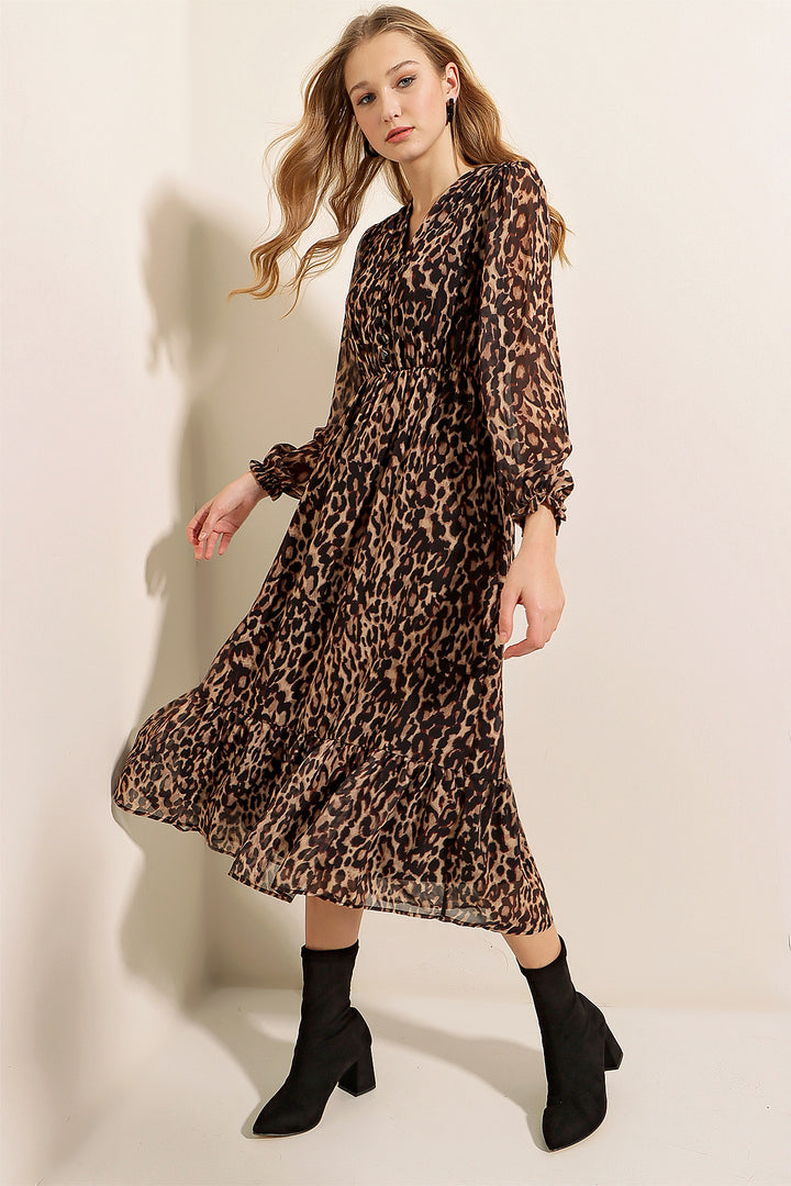 فستان BGD Women Bigdart 2137 من الشيفون المنقوش - C. Brown - Avondale