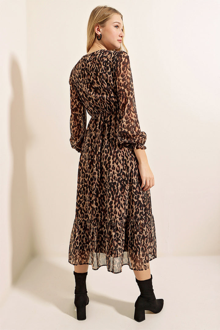 فستان BGD Women Bigdart 2137 من الشيفون المنقوش - C. Brown - Avondale