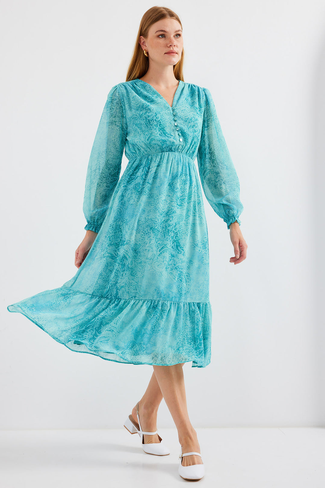 BGD Women Patterned Chiffon Dress - Mint Green - Avondale