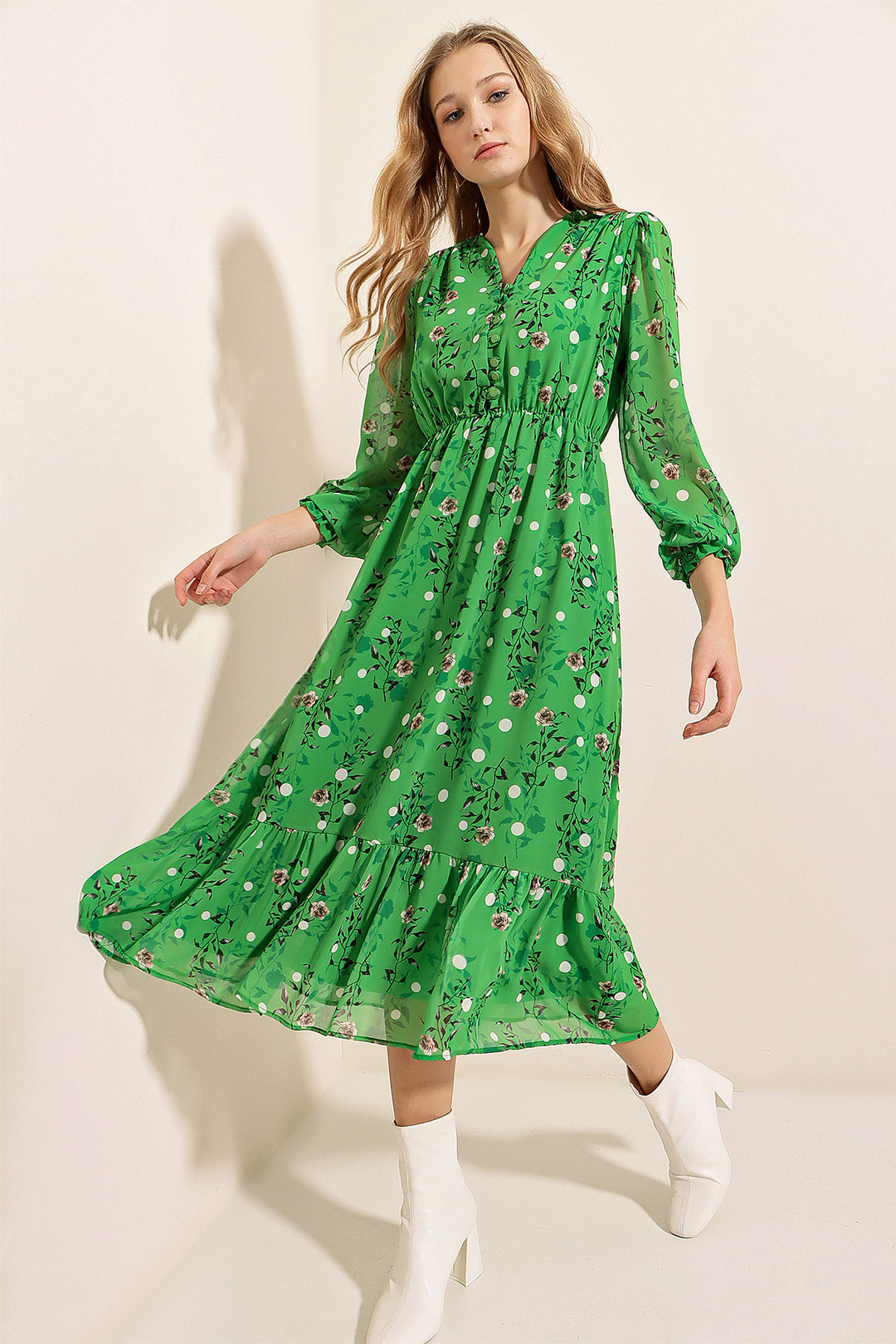 BGD Women Patterned Chiffon Dress - Green - Avondale