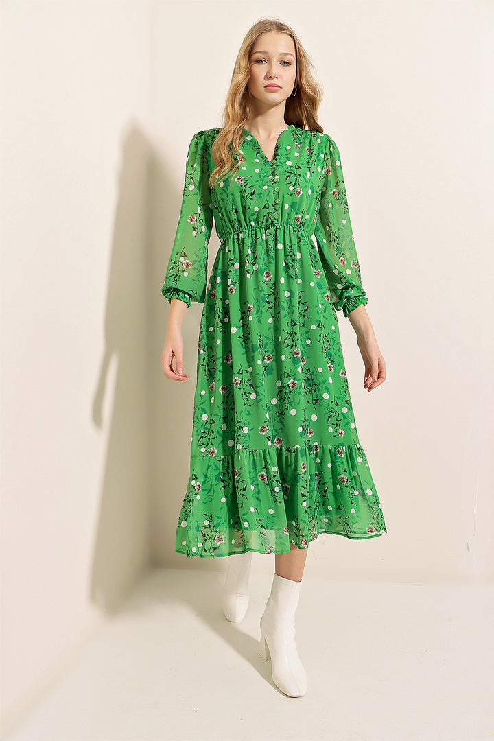 BGD Women Patterned Chiffon Dress - Green - Avondale
