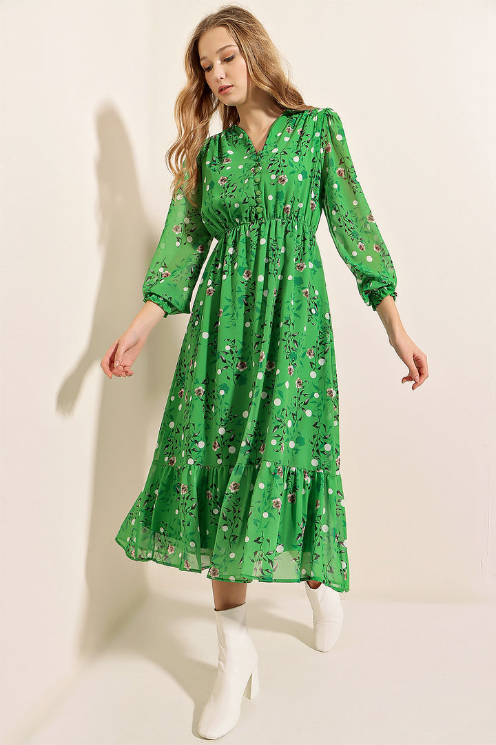 BGD Women Patterned Chiffon Dress - Green - Avondale
