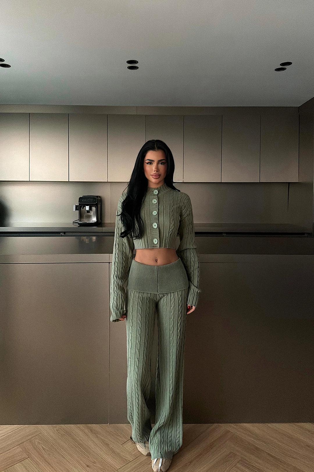 EYY Women Green Button Detail Knit Set - Cicero