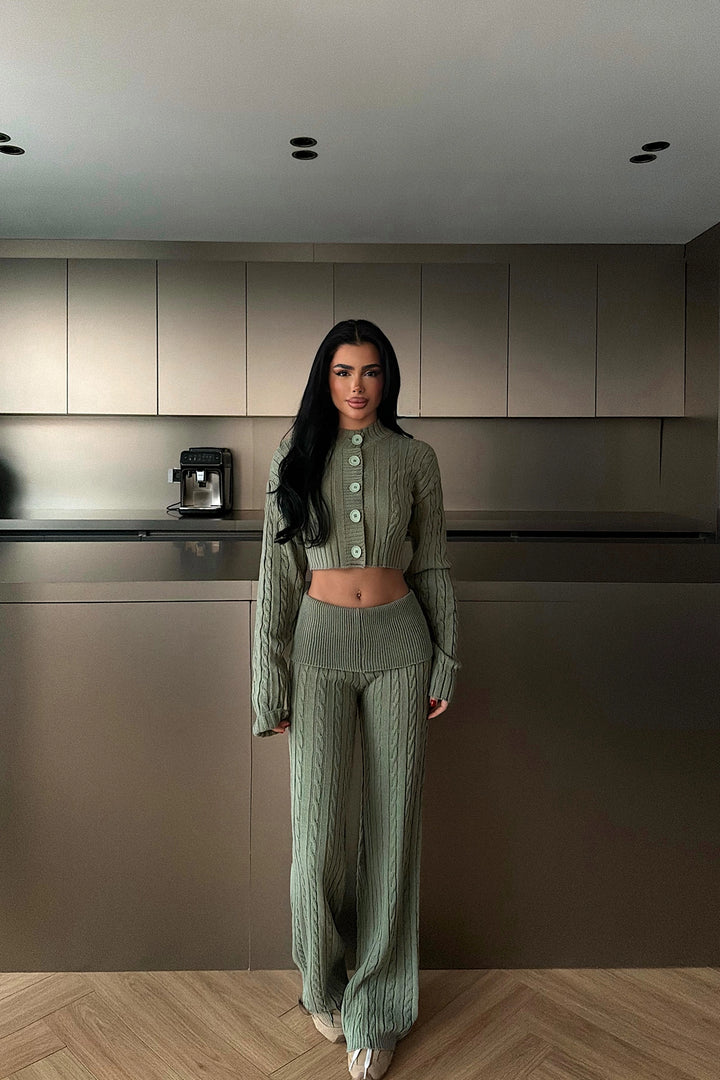 EYY Women Green Button Detail Knit Set - Cicero