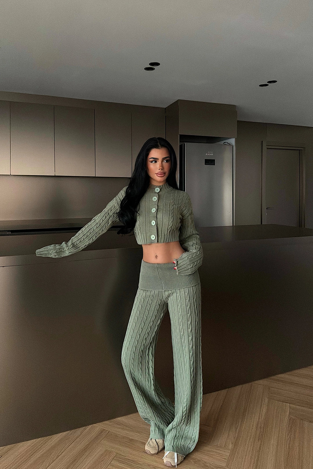 EYY Women Green Button Detail Knit Set - Cicero