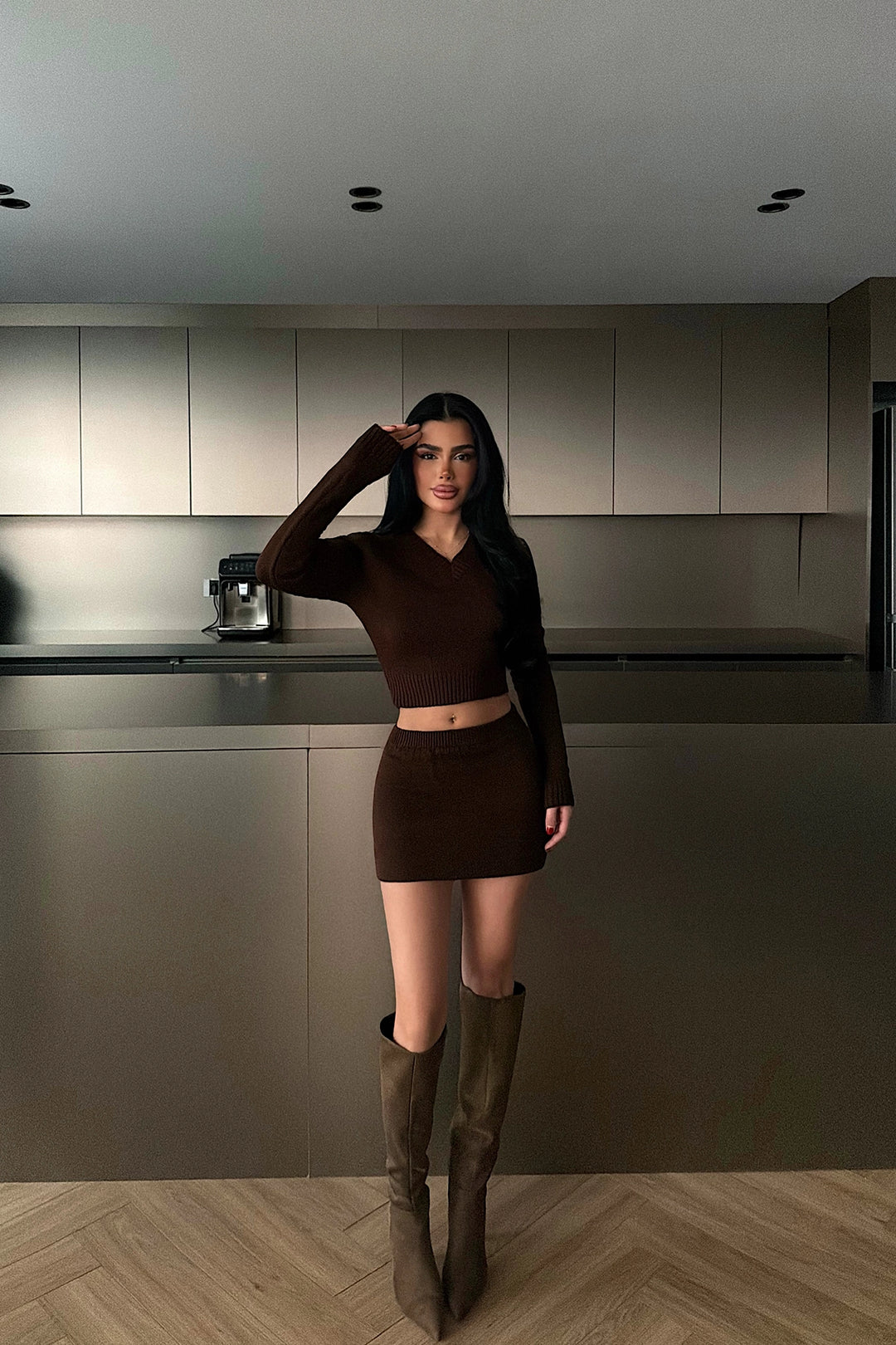 EYY Women Dark Brown Knitted Skirt Set - Burjasot