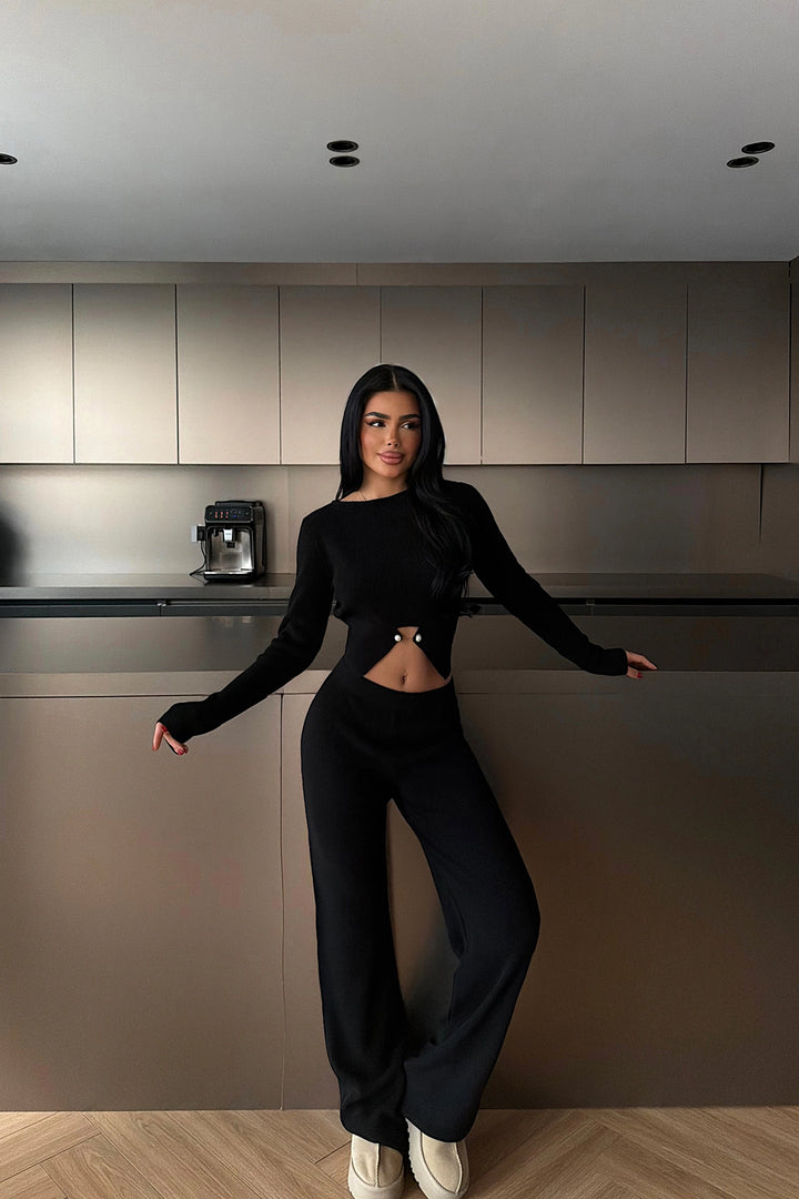 EYY Women Black Button Detail Knit Set - Winchester