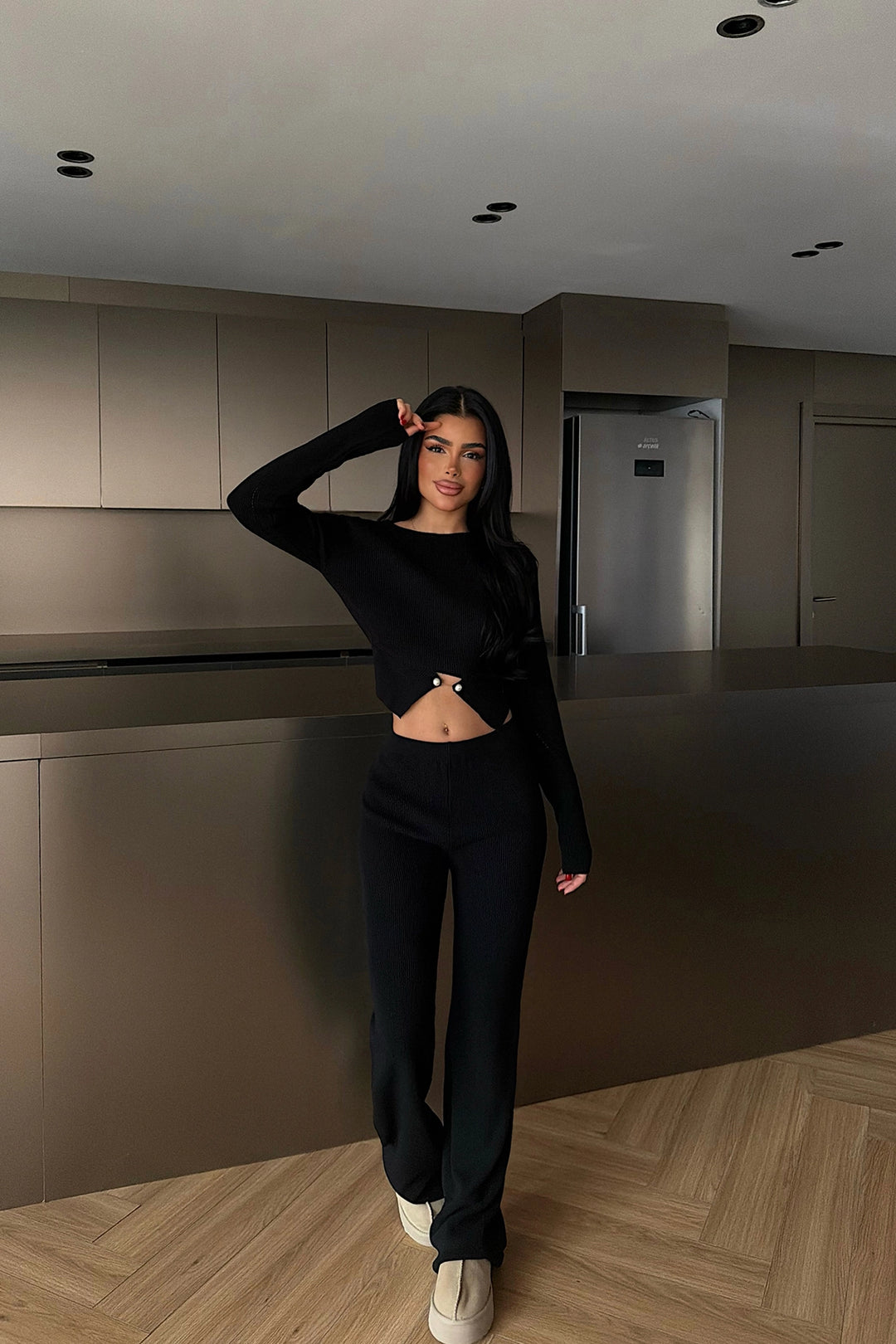 EYY Women Black Button Detail Knit Set - Winchester