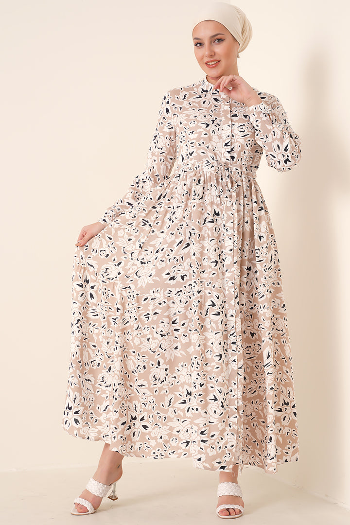 BGD Women Judge Collar Hijab Dress - Cream - Linden