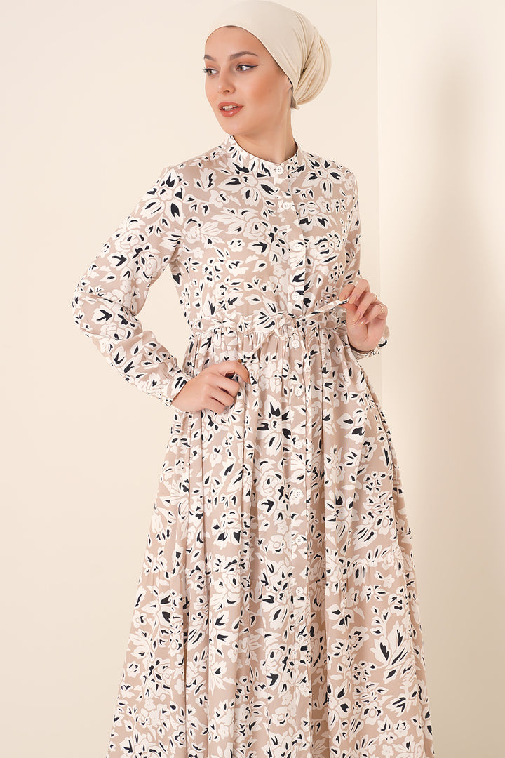 BGD Women Judge Collar Hijab Dress - Cream - Linden