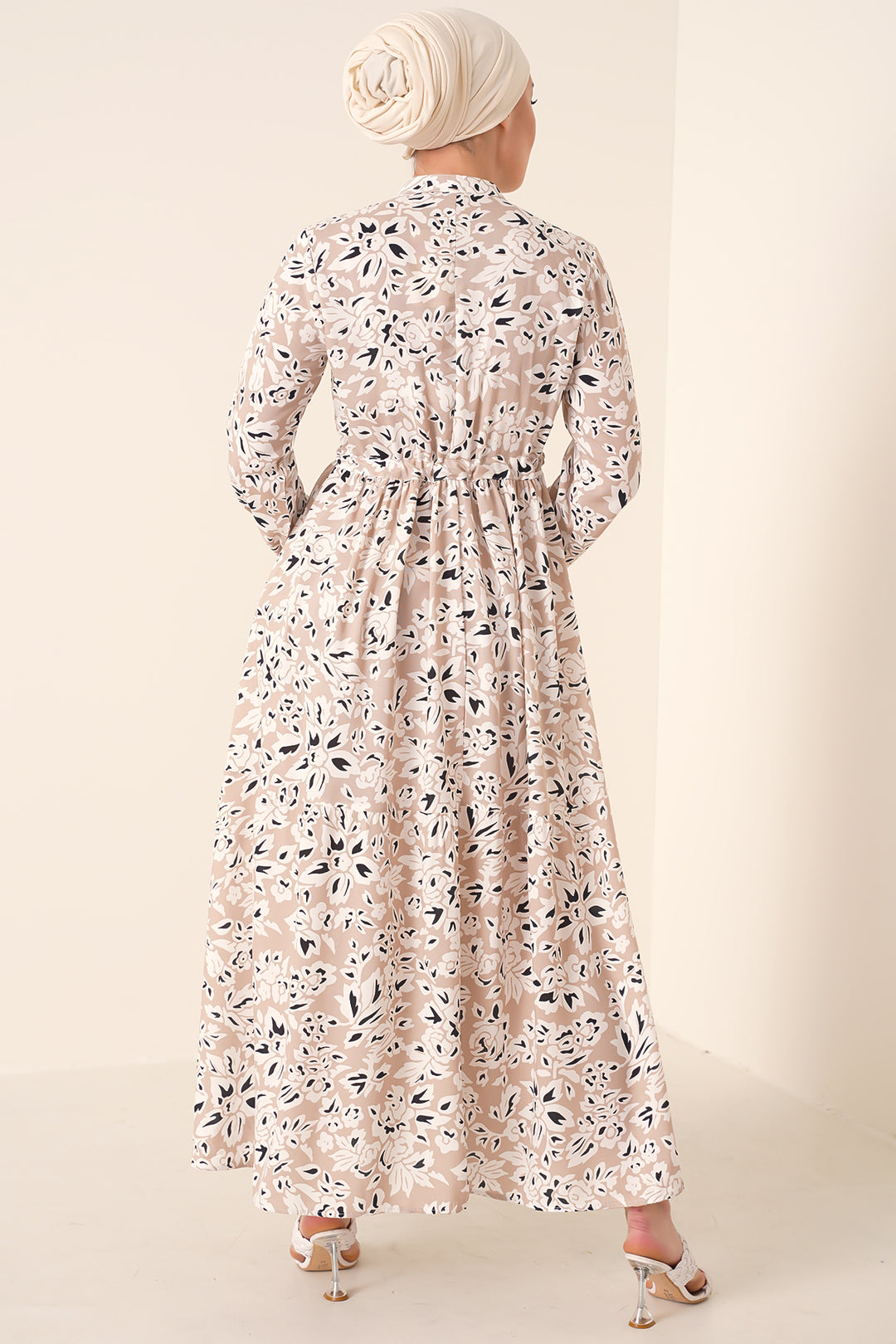 BGD Women Judge Collar Hijab Dress - Cream - Linden