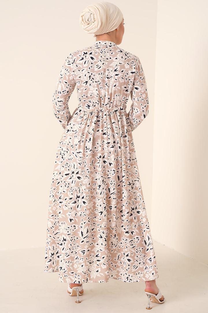 BGD Women Judge Collar Hijab Dress - Cream - Linden