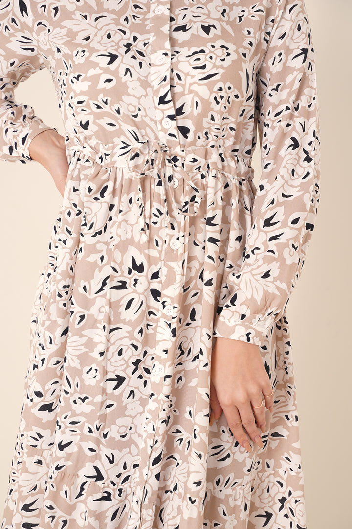BGD Women Judge Collar Hijab Dress - Cream - Linden