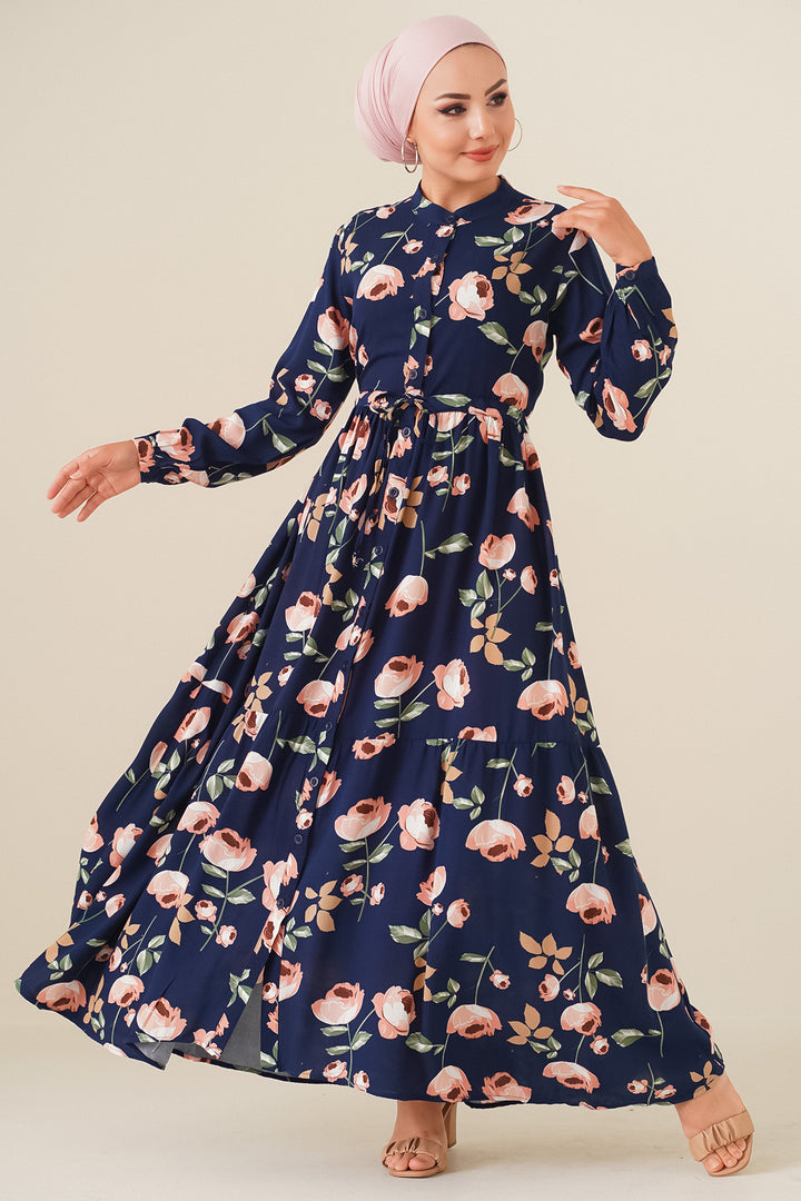 BGD Women Judge Collar Hijab Dress - Dark Blue - Rainham