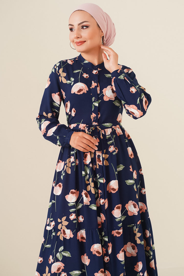BGD Women Judge Collar Hijab Dress - Dark Blue - Rainham