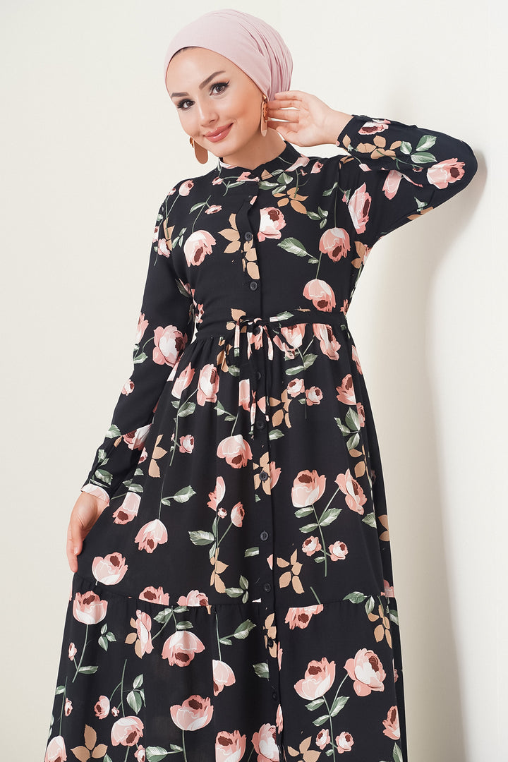 BGD Women Judge Collar Hijab Dress - Black - Hesperia