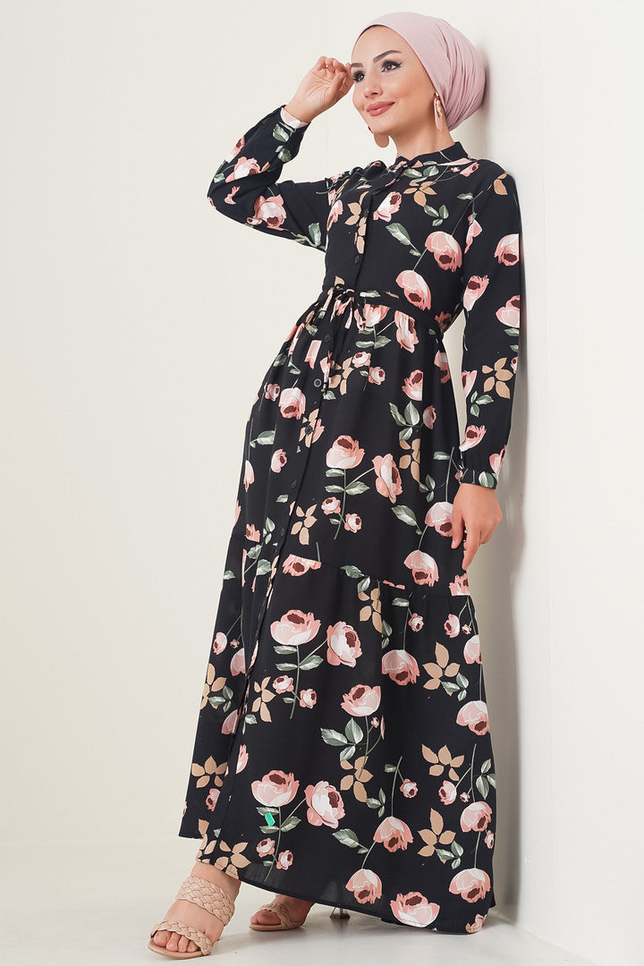 BGD Women Judge Collar Hijab Dress - Black - Hesperia