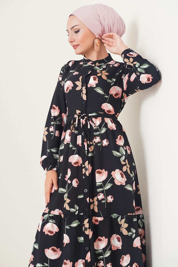 BGD Women Judge Collar Hijab Dress - Black - Hesperia