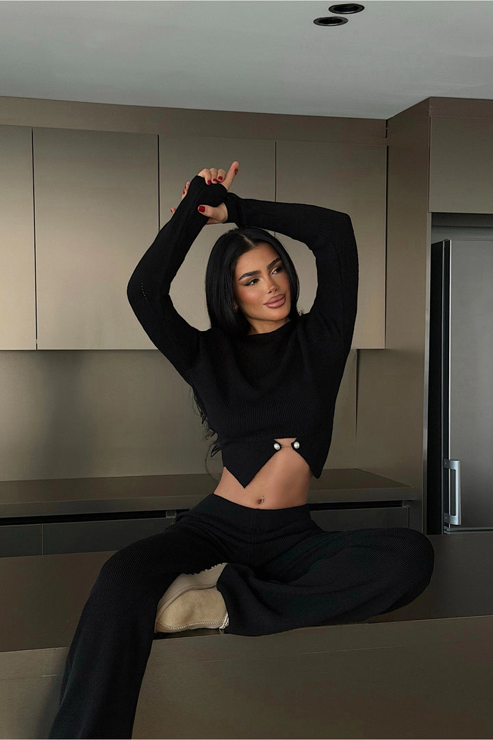 EYY Women Black Button Detail Knit Set - Winchester