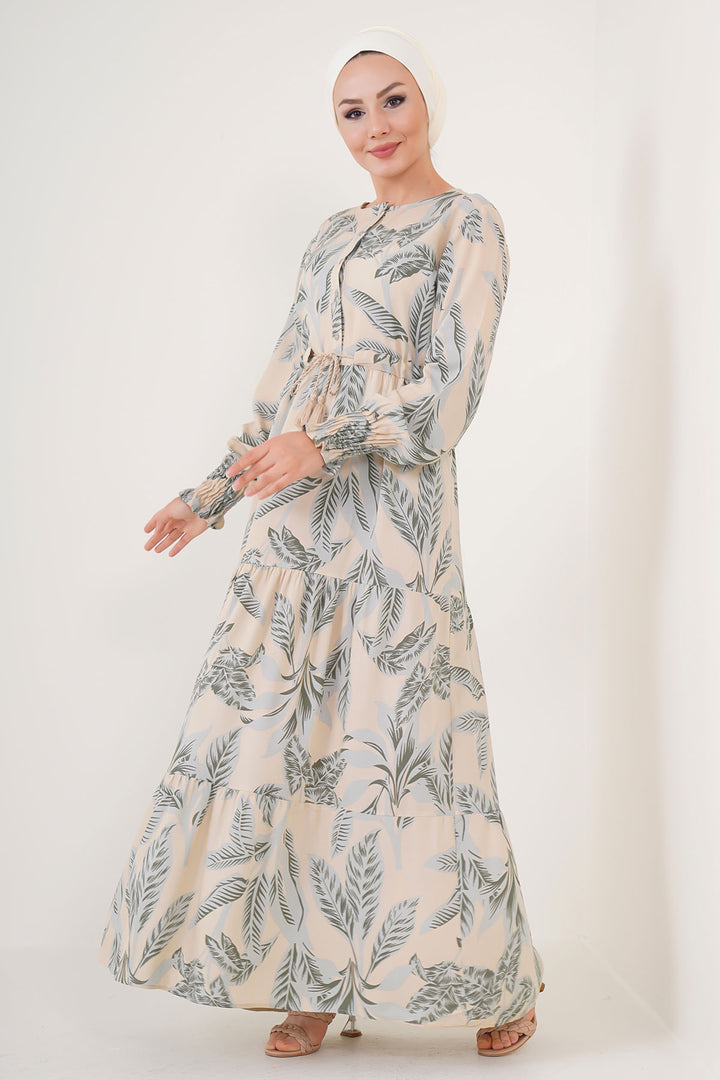 BGD Women Patterned Hijab Dress - Beige - Tarrasa