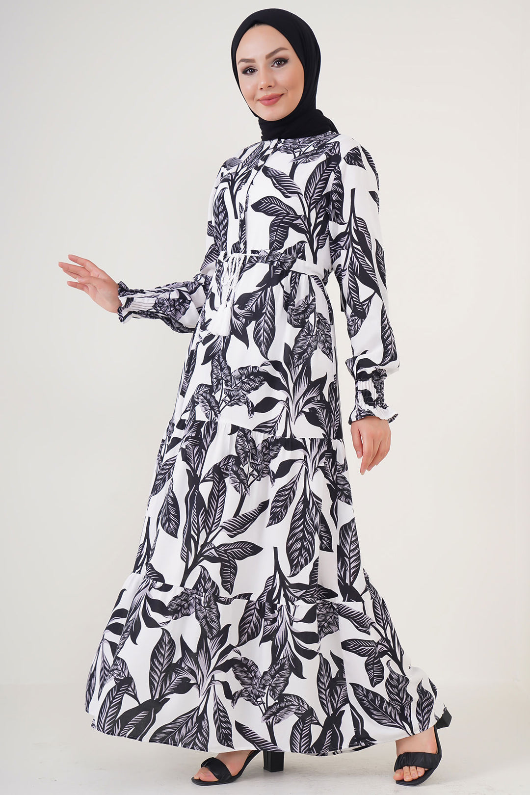 BGD Women Patterned Hijab Dress - White - Borken